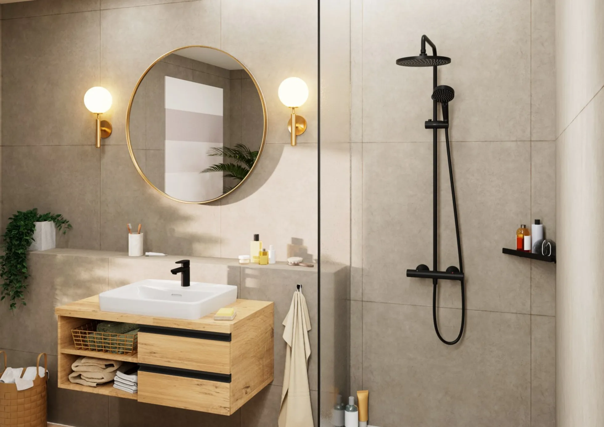 Hansgrohe Vernis Blend Showerpipe 240, 1jet, EcoSmart, mat sort