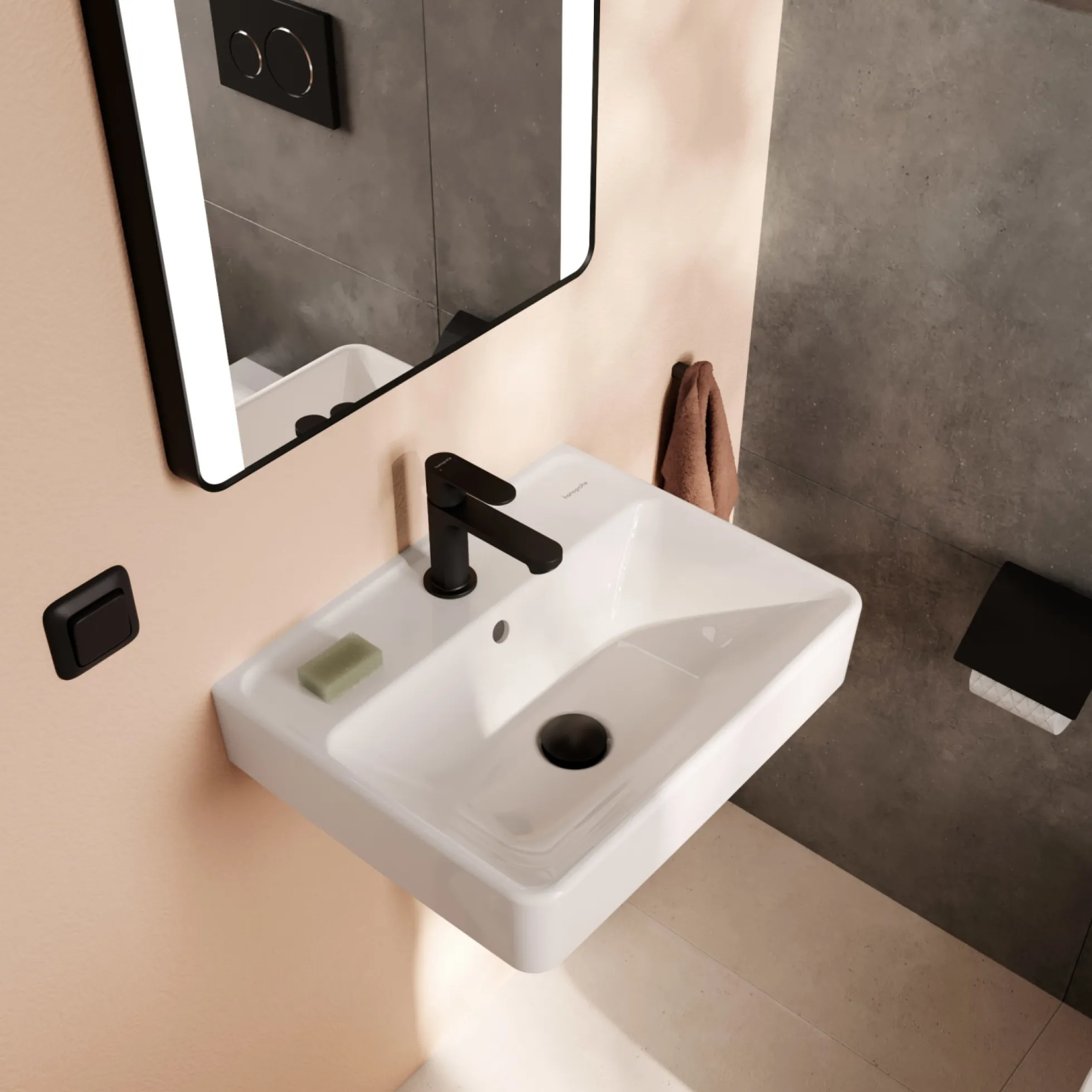 Hansgrohe Xanuia Q håndvask, med hanehul, til væg, porcelæn, hvid - flere størrelser