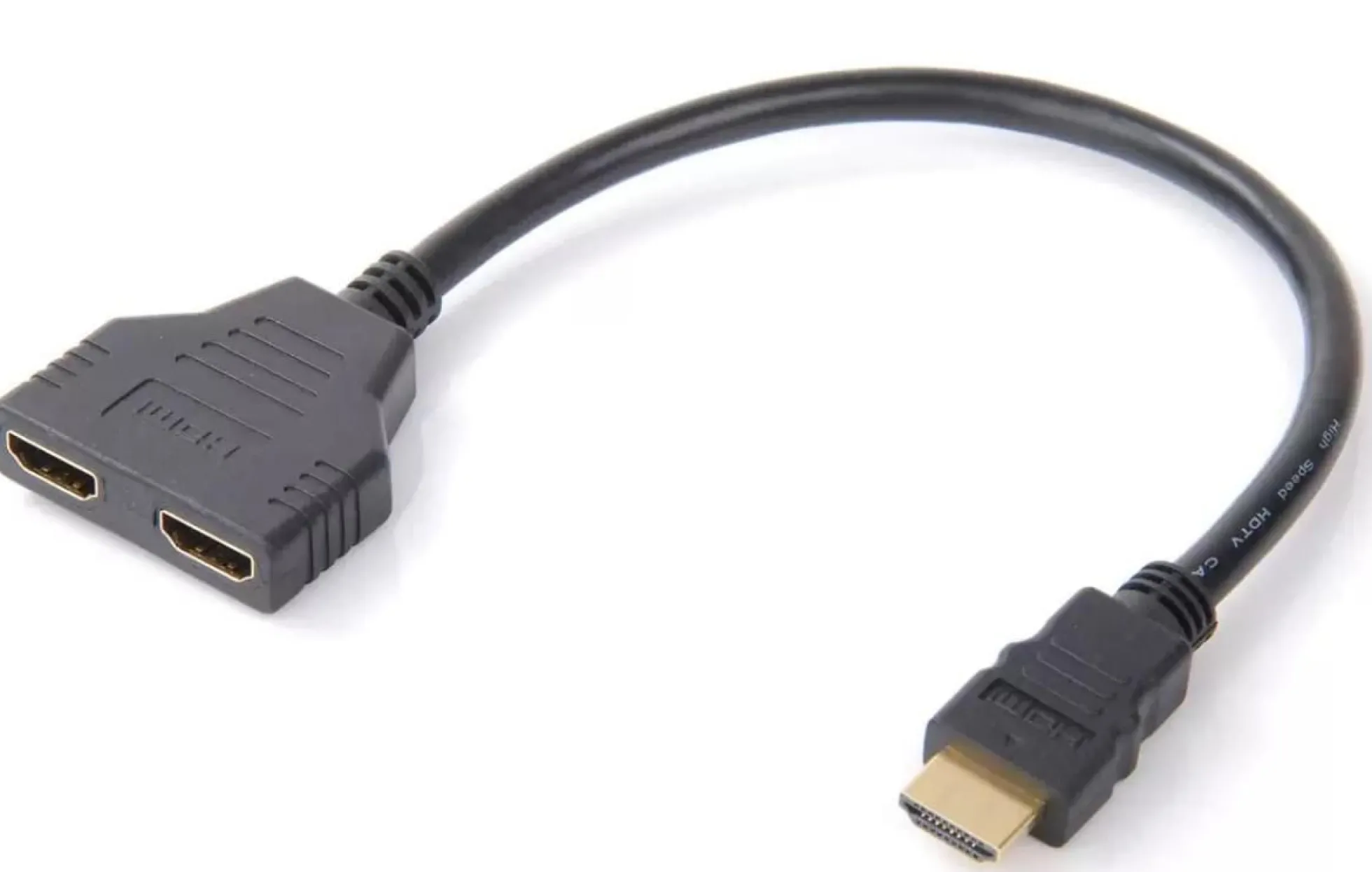 HDMI Y-splitterkabel, type A - 2x type A, M/F, 0,2 meter, passivt, Full HD, Dual Link, sort, guld, UL - MicroConnect