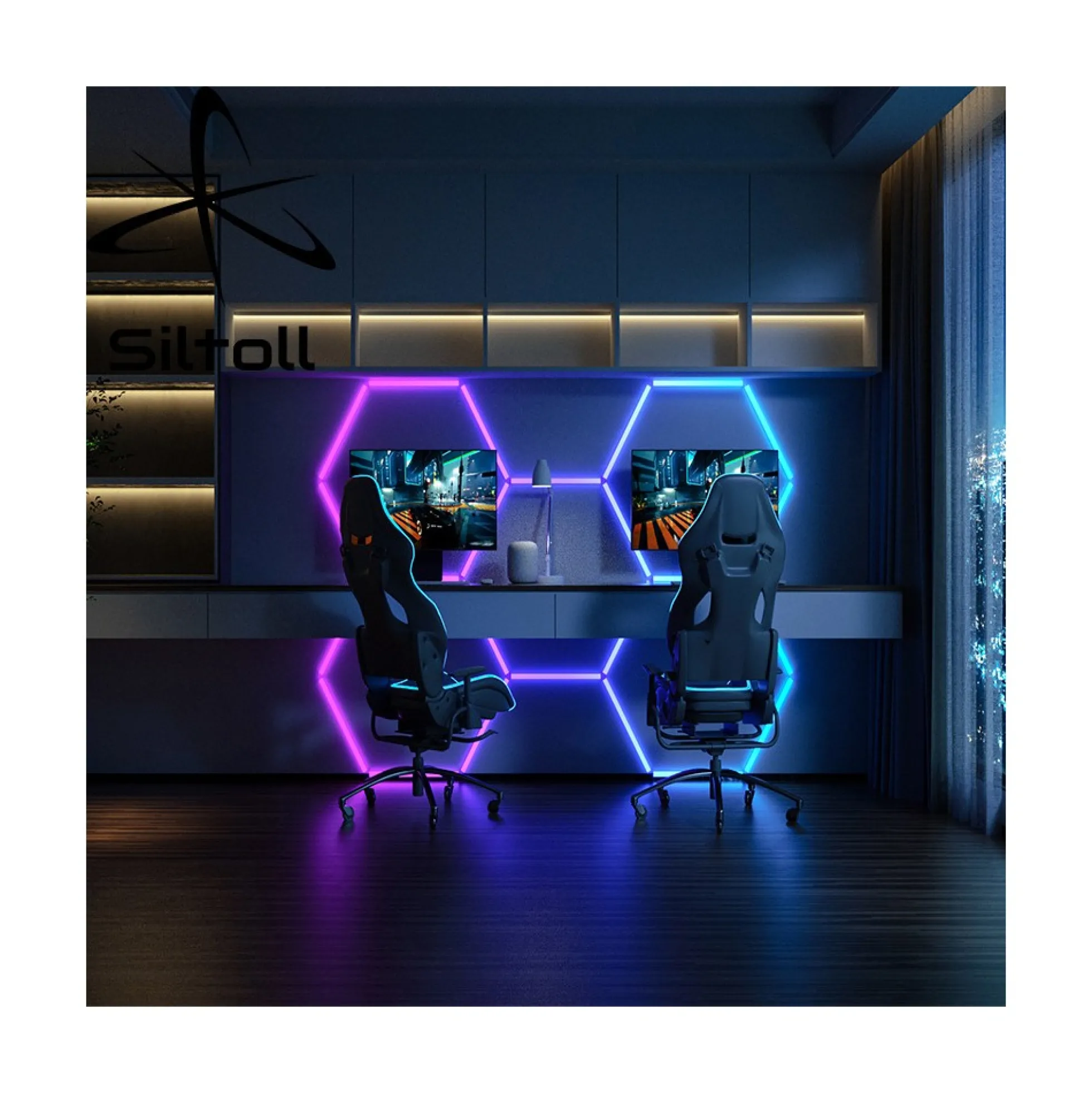 Hexagon LED-lys color, 2 felter, komplet sæt, 37W, RGBIC, inkl. bluetooth controller og strømforsyning