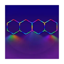 Hexagon LED-lys color, 4 felter, komplet sæt, 70W, RGBIC, inkl. bluetooth controller og strømforsyning