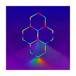 Hexagon LED-lys color, 4 felter, komplet sæt, 64W, RGBIC, inkl. bluetooth controller og strømforsyning