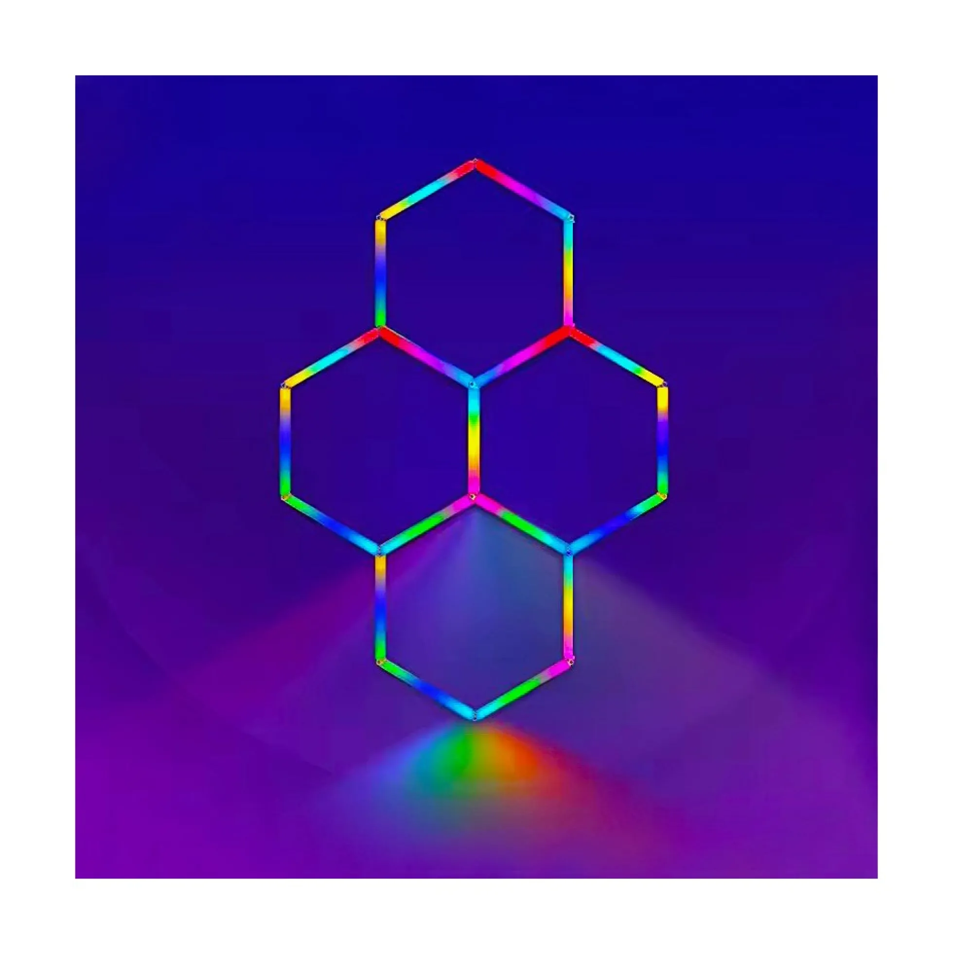 Hexagon LED-lys color, 4 felter, komplet sæt, 64W, RGBIC, inkl. bluetooth controller og strømforsyning
