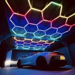 Hexagon LED-lys color, 4 felter, komplet sæt, 64W, RGBIC, inkl. bluetooth controller og strømforsyning