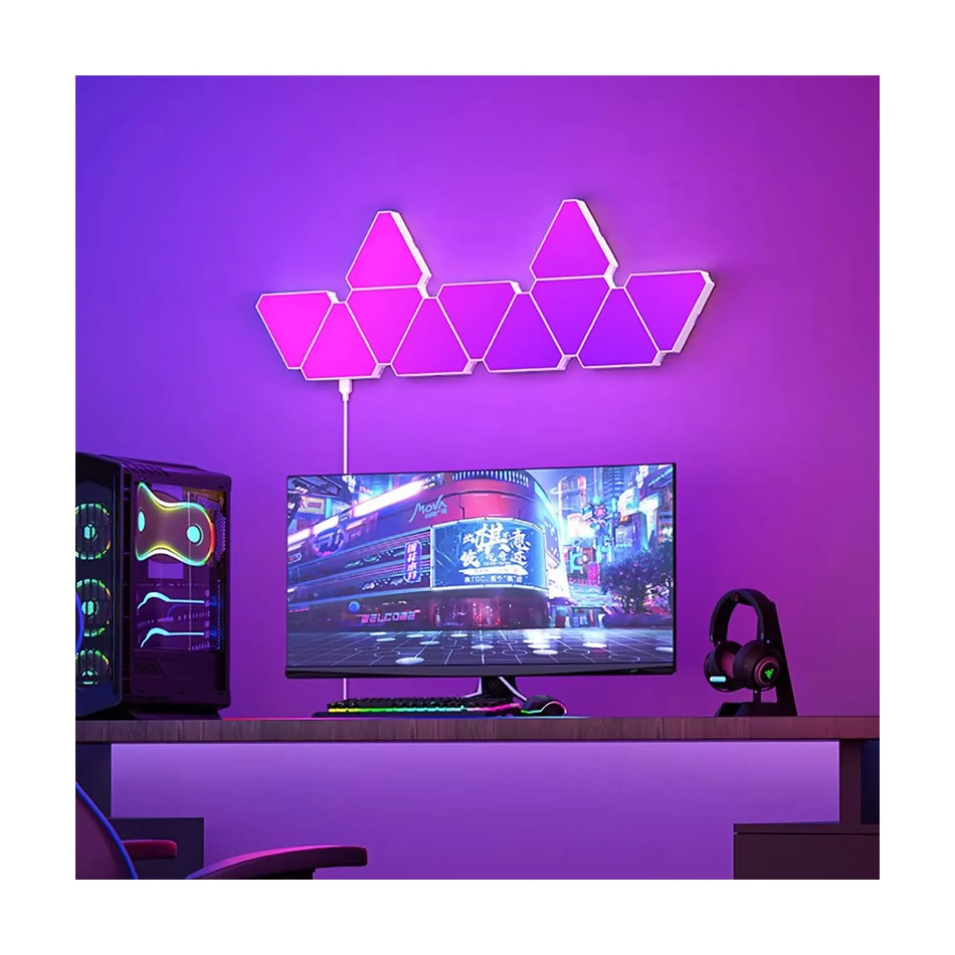 Hexagon tri panels, RGBIC, fjernbetjening, app styring, gamer vægbelysning