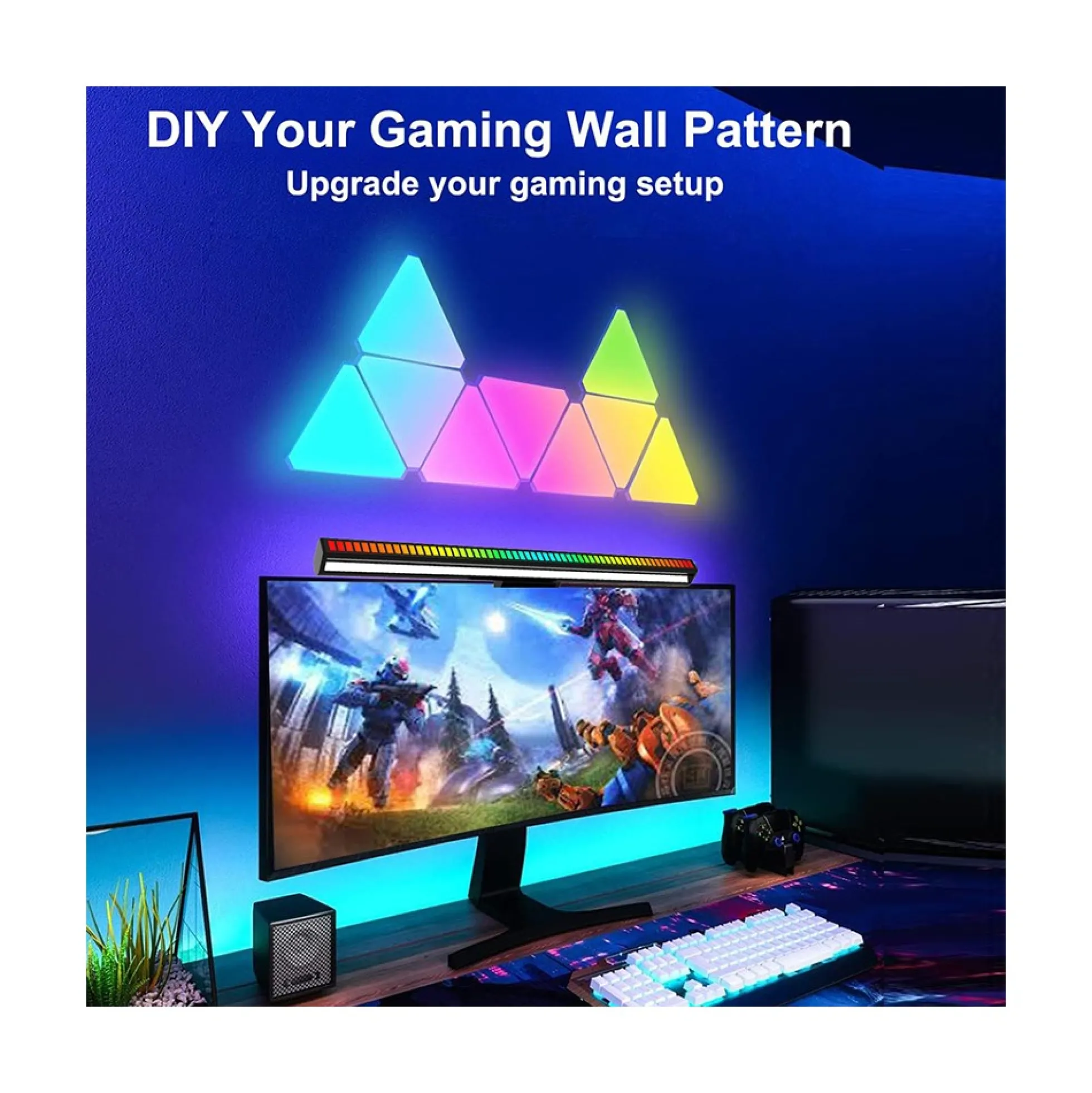 Hexagon tri panels, RGBIC, fjernbetjening, app styring, gamer vægbelysning