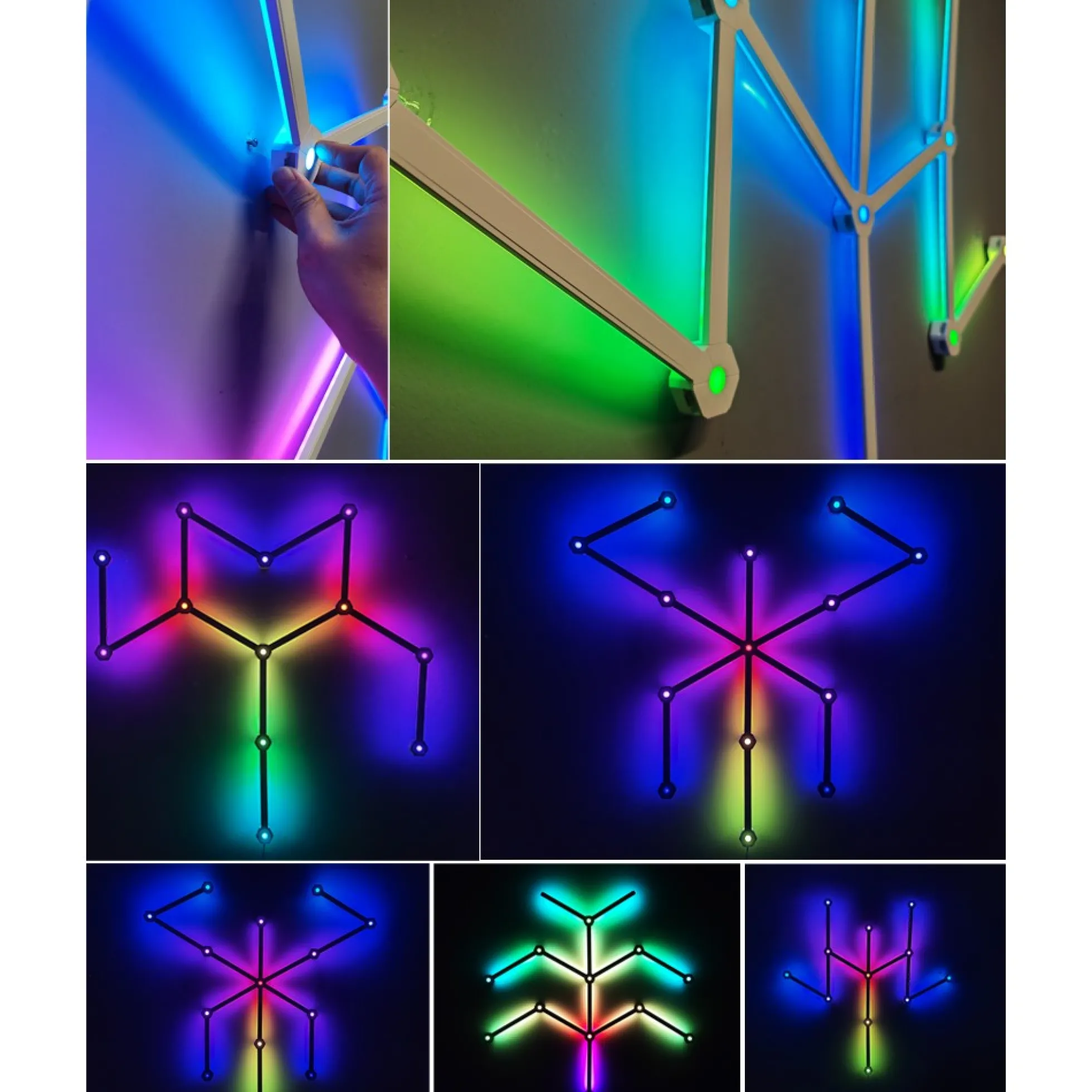 Hexa-Light RGBIC komplet sæt - 9 lysskinner, Vægmonteret, Bluetooth app styring, USB