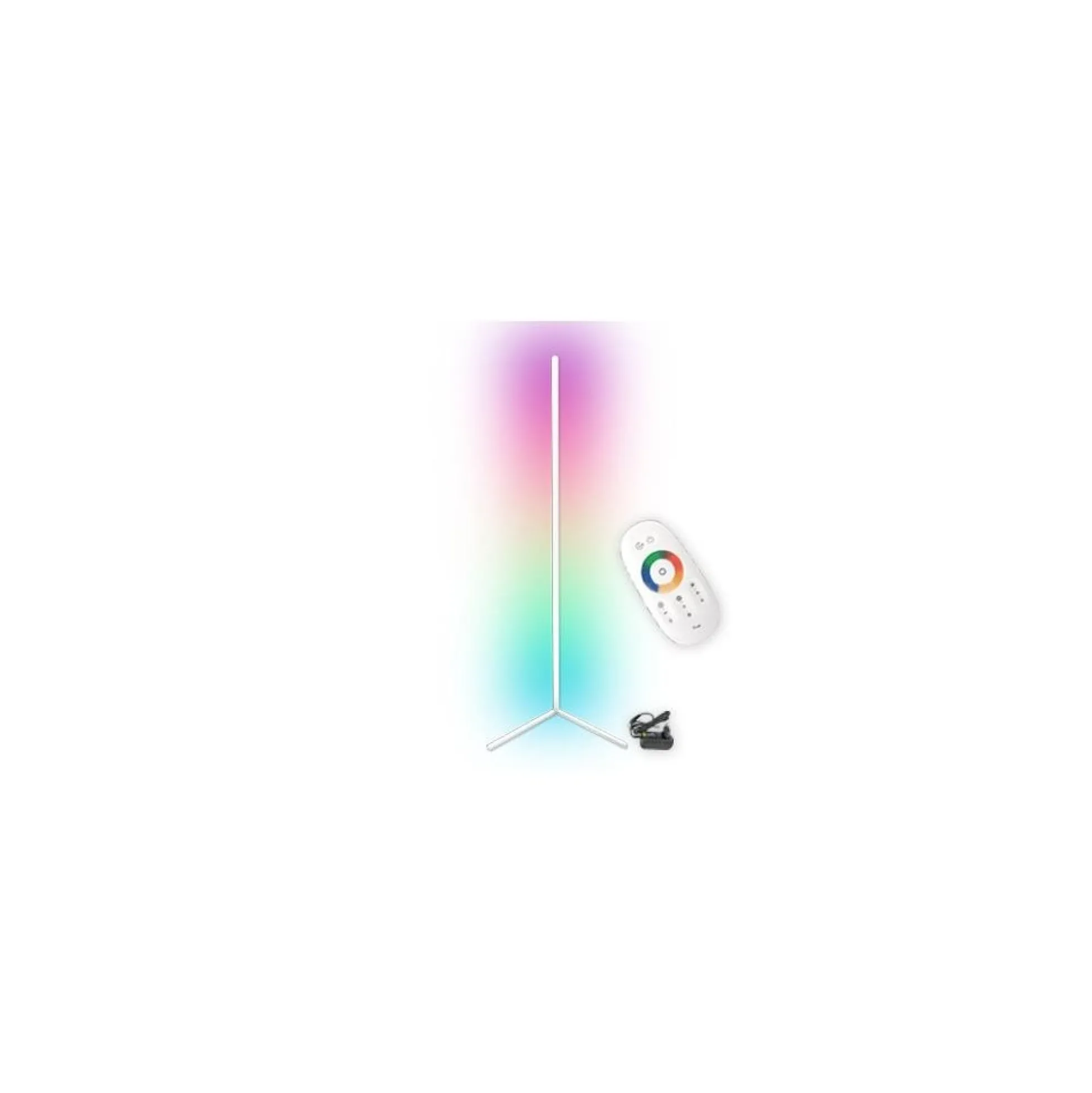 Hjørnelampe med RGB lys, hvid, 140 cm høj, 20 watt, med fjernbetjening
