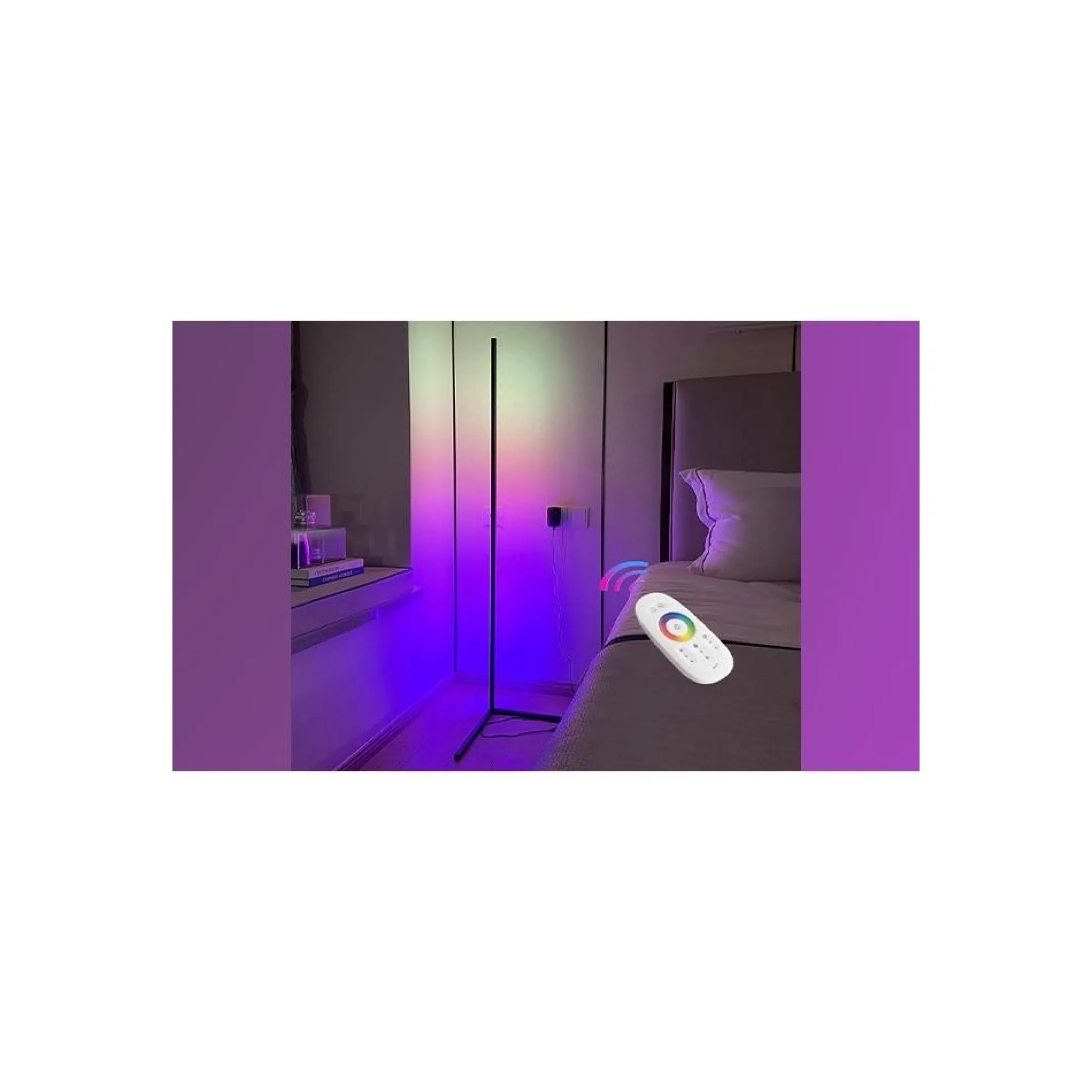 Hjørnelampe med RGB lys, hvid, 140 cm høj, 20 watt, med fjernbetjening