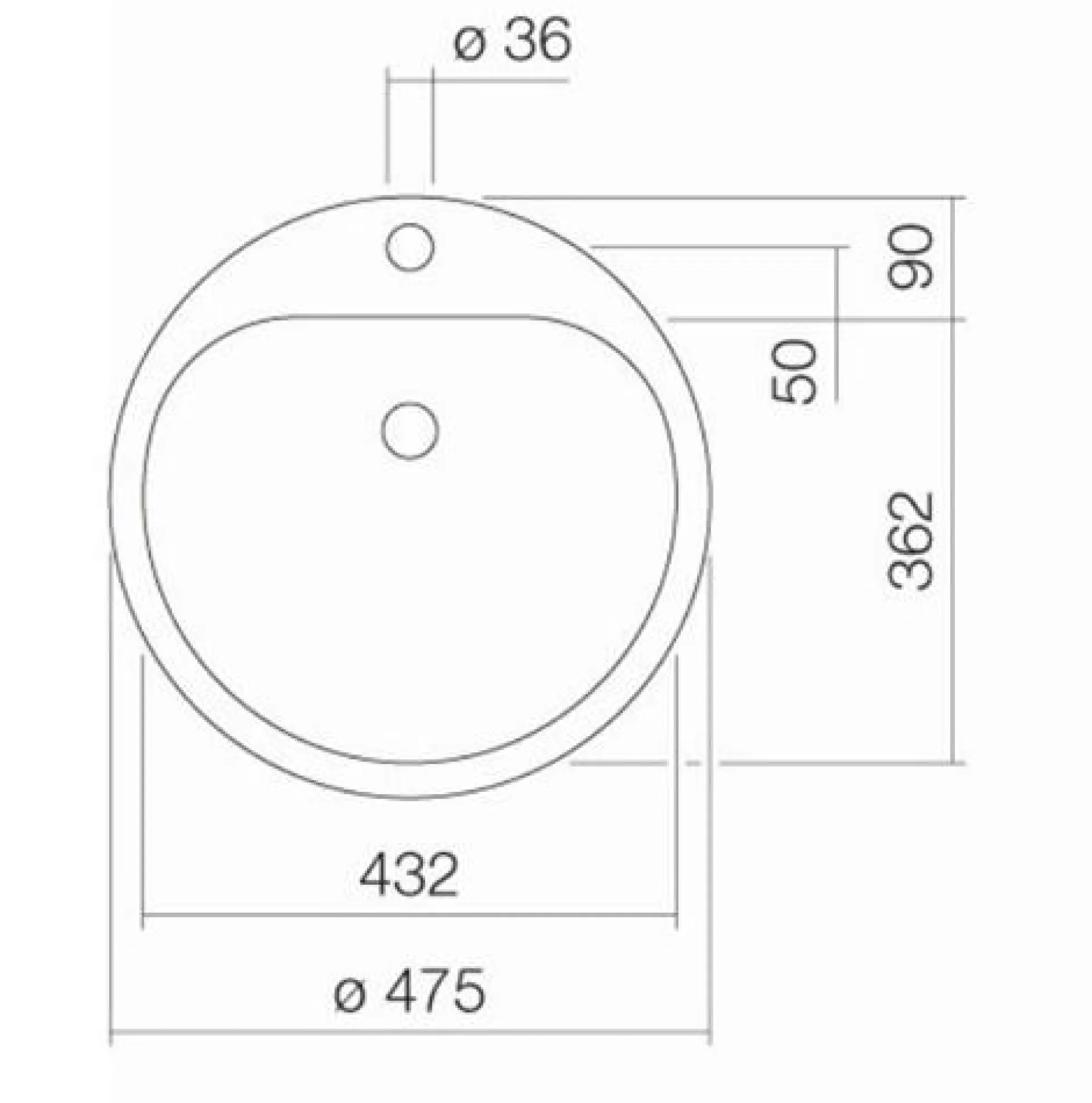 Håndvask EW3, 475-475mm, hvid