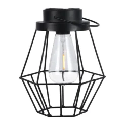 Hængende solcelle LED lanterne, 0,5W, 2700K, IP44, 1.2V, sort metal, vintage design, varm kulør, m. hank