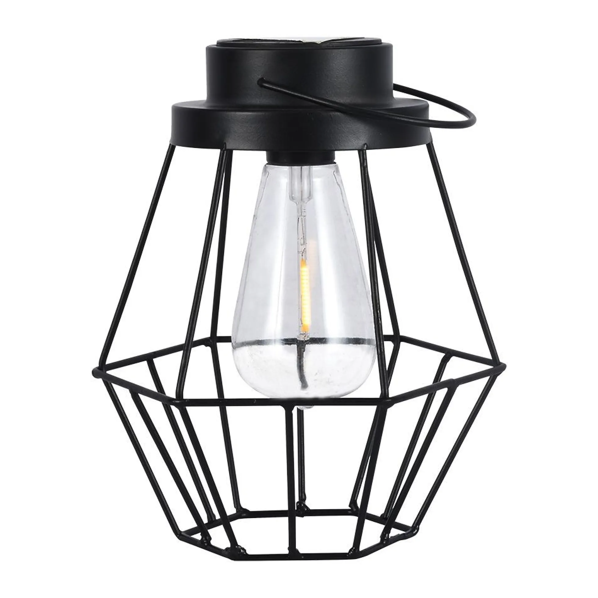Hængende solcelle LED lanterne, 0,5W, 2700K, IP44, 1.2V, sort metal, vintage design, varm kulør, m. hank