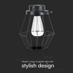 Hængende solcelle LED lanterne, 0,5W, 2700K, IP44, 1.2V, sort metal, vintage design, varm kulør, m. hank