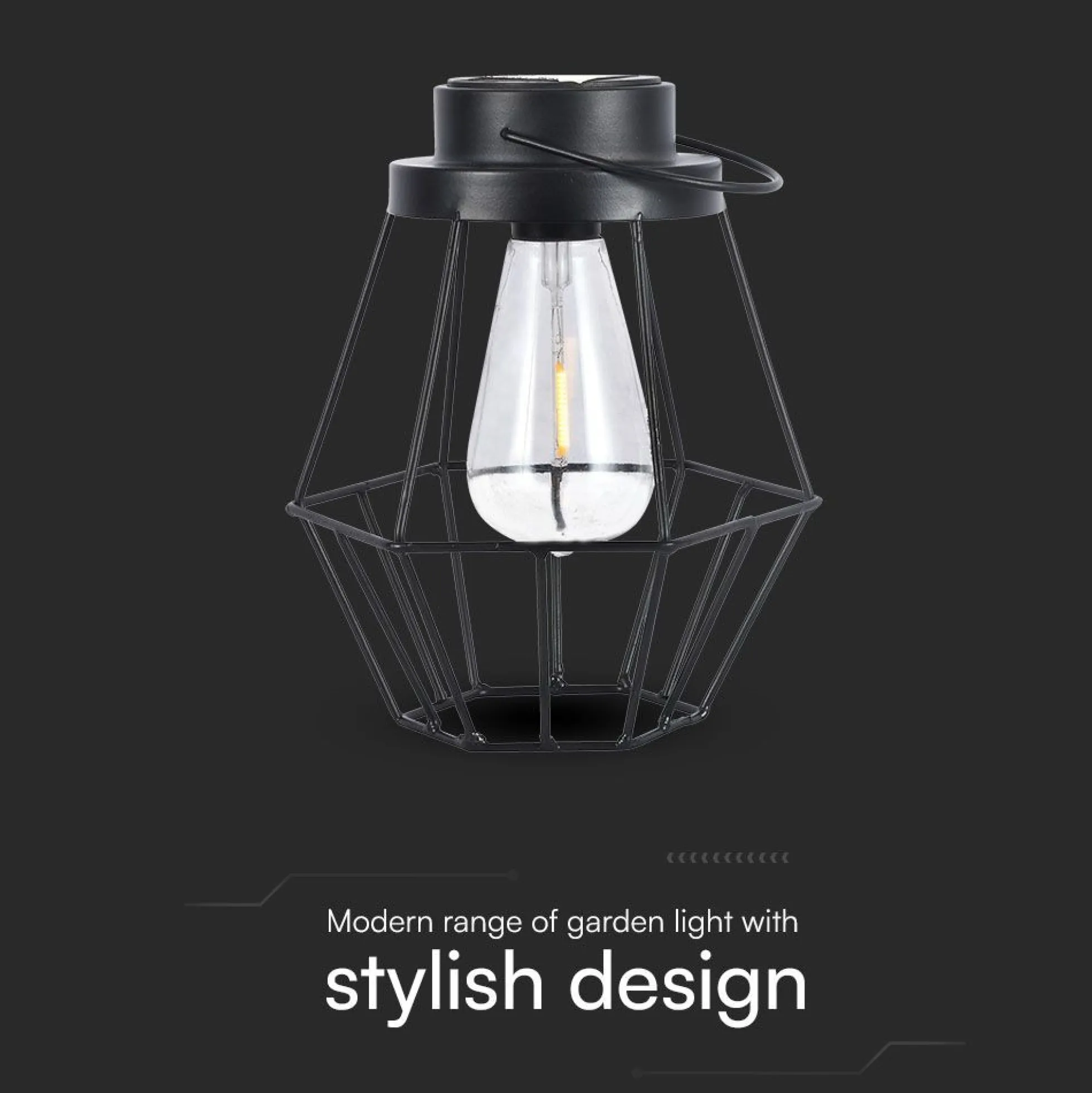 Hængende solcelle LED lanterne, 0,5W, 2700K, IP44, 1.2V, sort metal, vintage design, varm kulør, m. hank