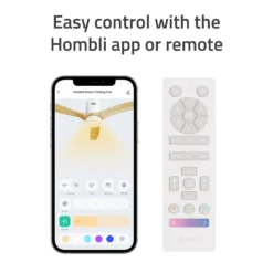 Hombli Smart Loftventilator med LED-lys, Ø132 cm, mulighed for app-styring, fjernbetjening, WiFi, hvid/lyst træ