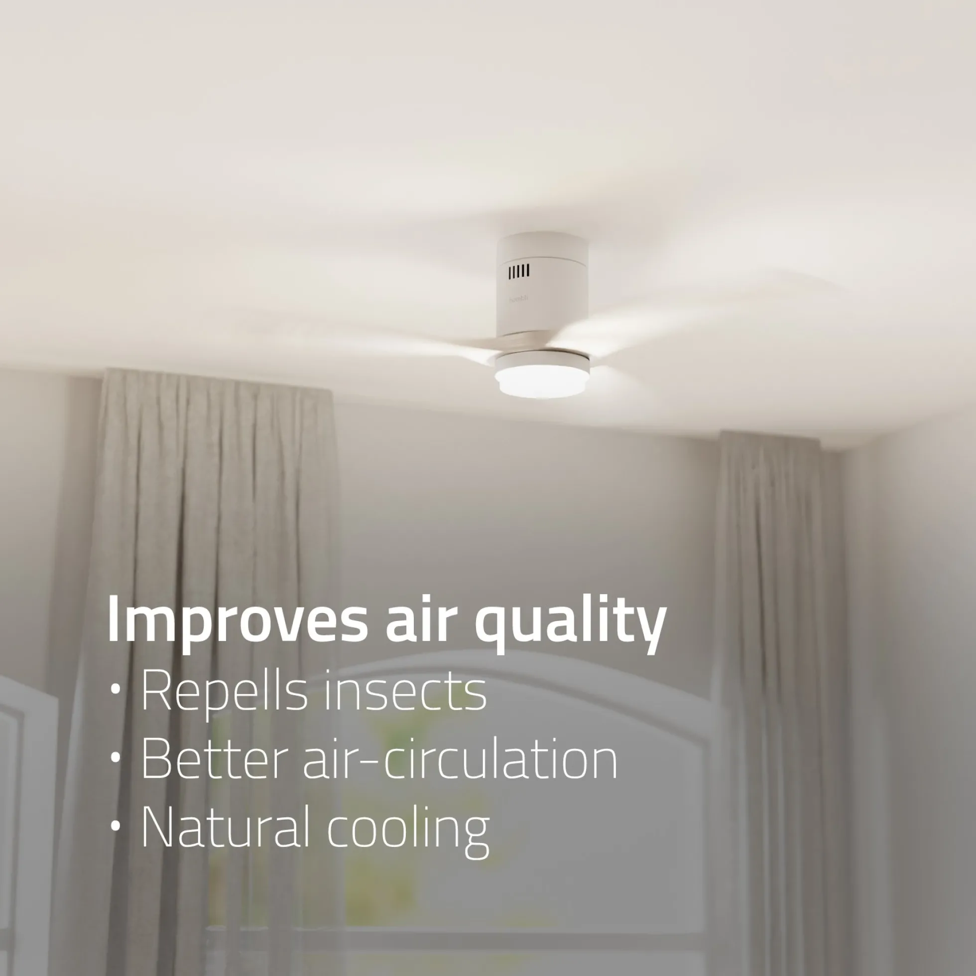 Hombli Smart Loftventilator med LED-lys, Ø132 cm, mulighed for app-styring, fjernbetjening, WiFi, hvid/hvidt træ