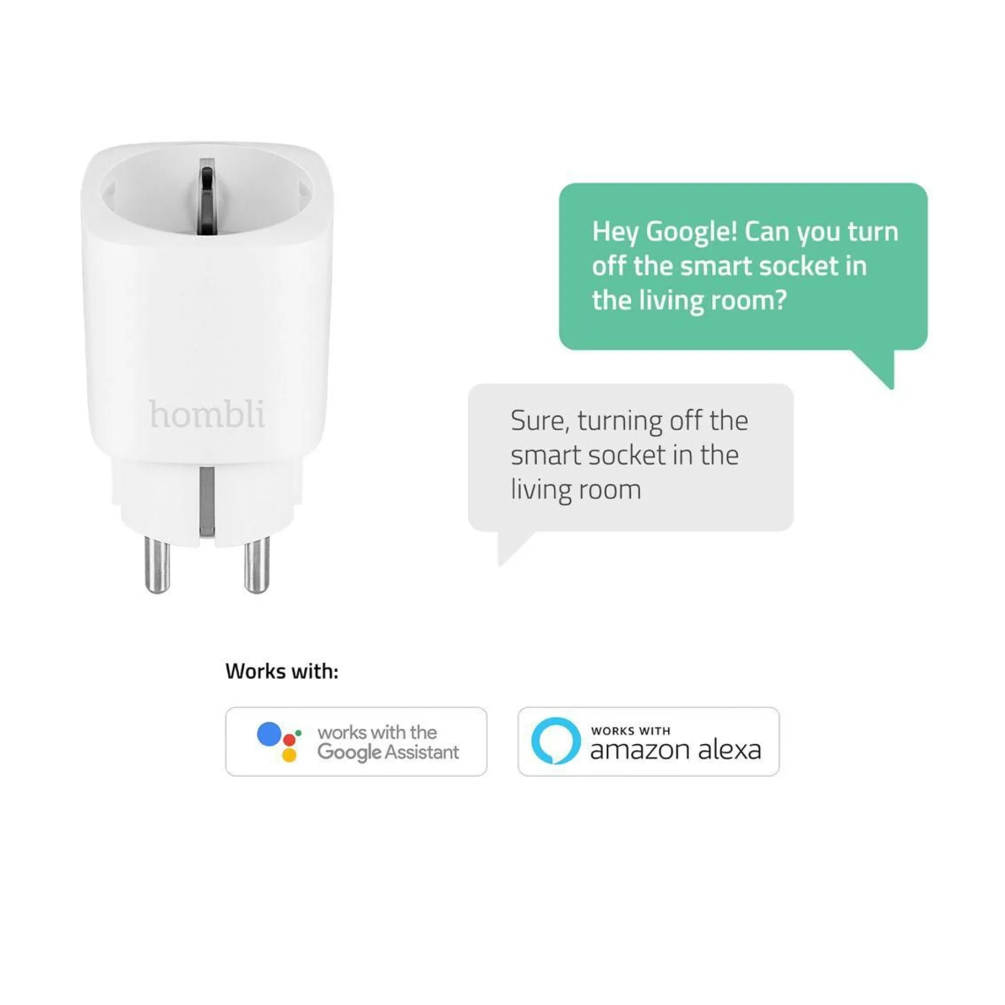 Hombli Smart Socket, smart plug, WiFi, hvid - 3 pak