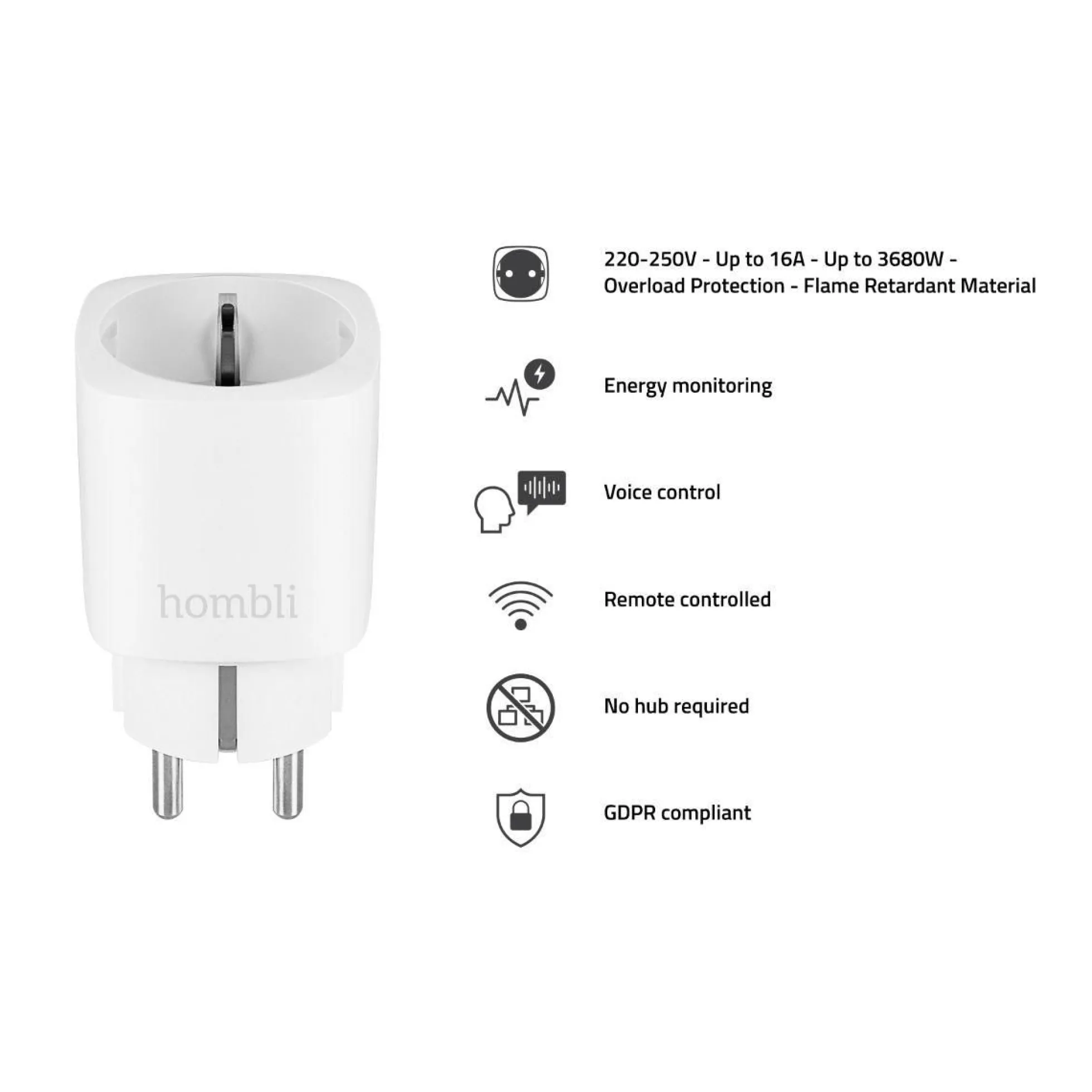Hombli Smart Socket, smart plug, WiFi, hvid - 3 pak