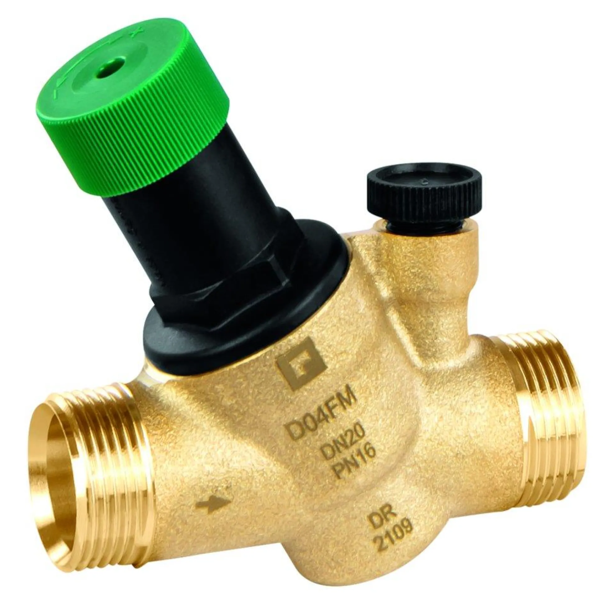 Honeywell D04FM mini trykreduktionsventil, indv. 1/2" og udv. 3/4" gevind, forkromet