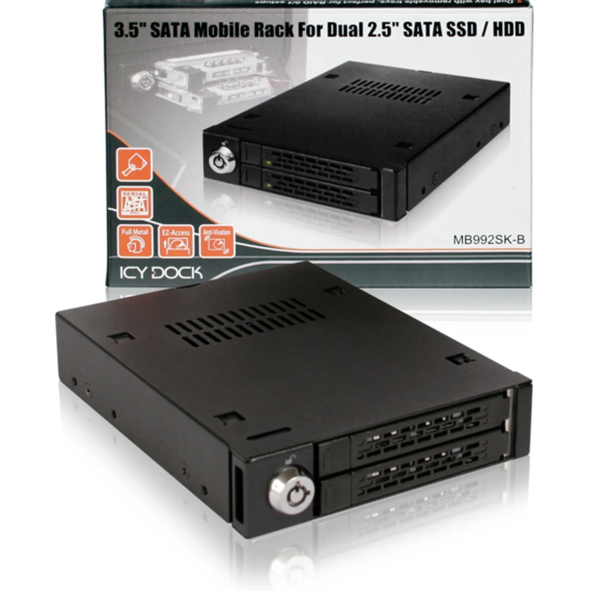 ICY BOX Tough Armor, internt lagringskabinet til 2x2,5" SATA/SSD-harddisk