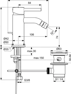 Ideal Standard Ceraline Bidetarmatur m/træk-op BV, Sort