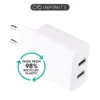 INFINITE (GRS) USB-A oplader EU 24W, 2 x USB-A, hvid, 98% genanvendt plast (rPC)