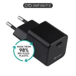 INFINITE (GRS) USB-C oplader EU PD 30W GaN, 1 x USB-C, sort, 98% genanvendt plastik (rPC)