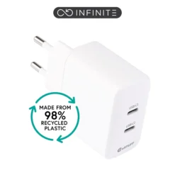 INFINITE (GRS) USB-C oplader EU PD 35W Dynamic, 2 x USB-C, hvid, 98% genanvendt plast (rPC) (udgået)