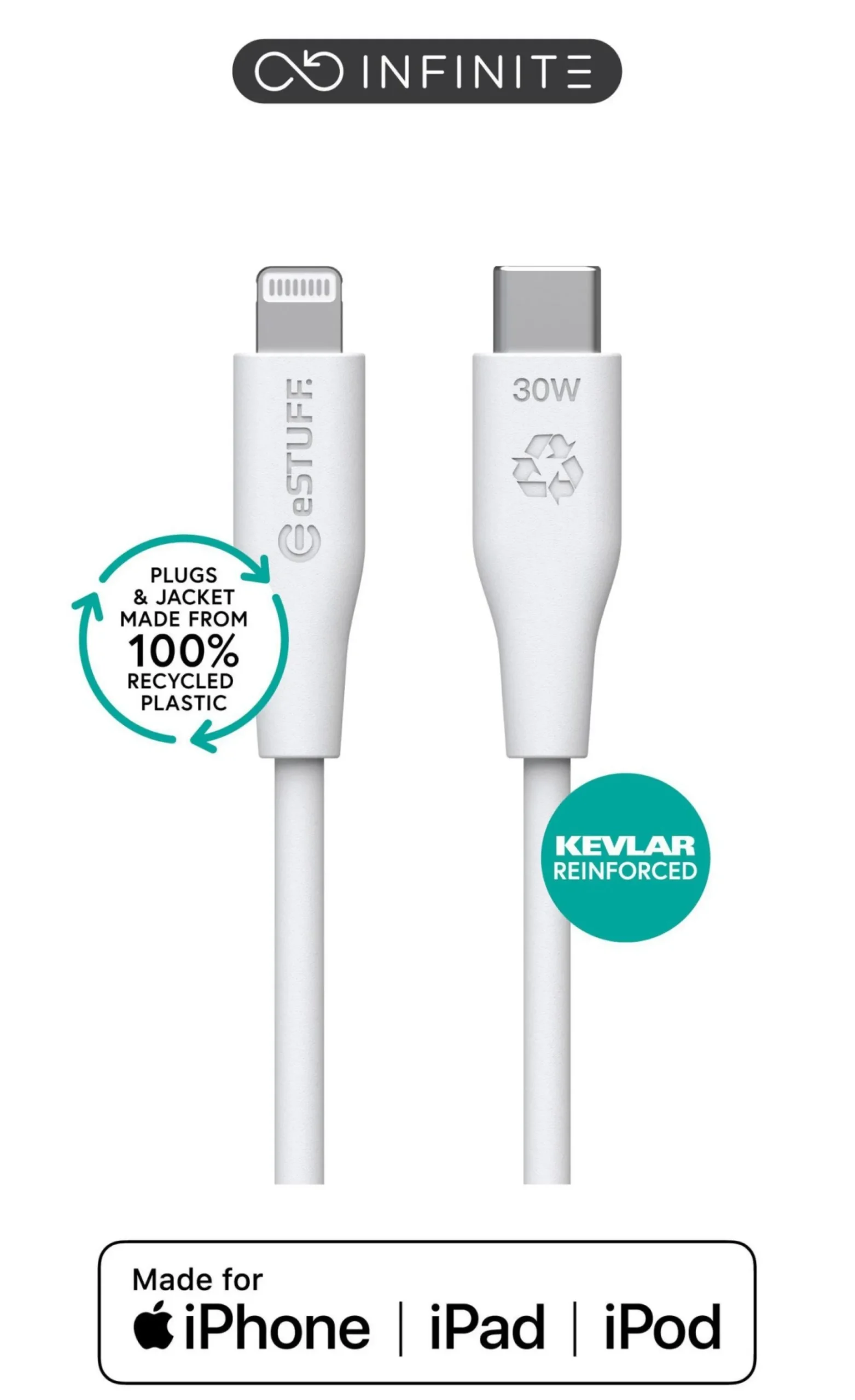 INFINITE (GRS) USB-C til Lightning-kabel, MFI, PVC-fri, genanvendt plast