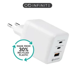 INFINITE USB-C oplader EU, PD 100W GaN, 2 x USB-C, 1 x USB-A, hvid