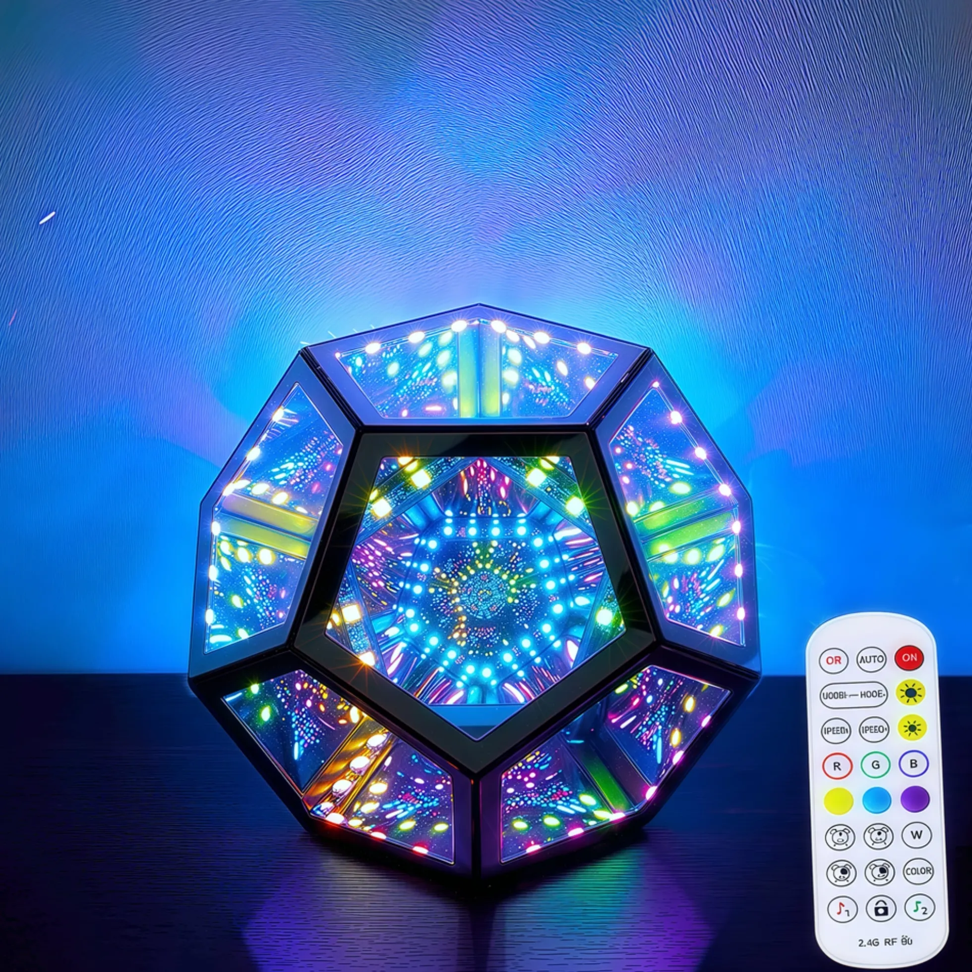 Infinity mirror light, RGBW, 9W, bordlampe, USB tilslutning, inkl. fjernbetjening