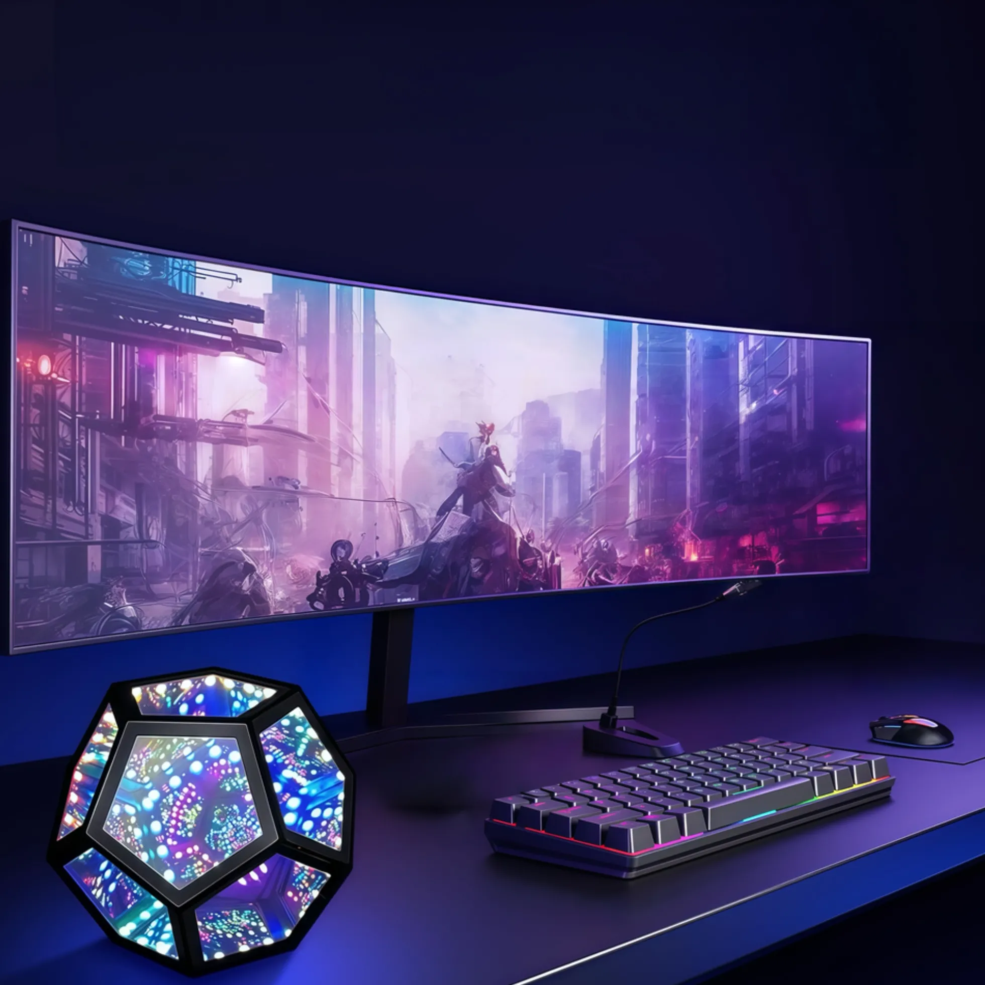 Infinity mirror light, RGBW, 9W, bordlampe, USB tilslutning, inkl. fjernbetjening
