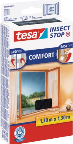 Insektnet Comfort, vinduer, 1,3mx1,3m, sort - Tesa