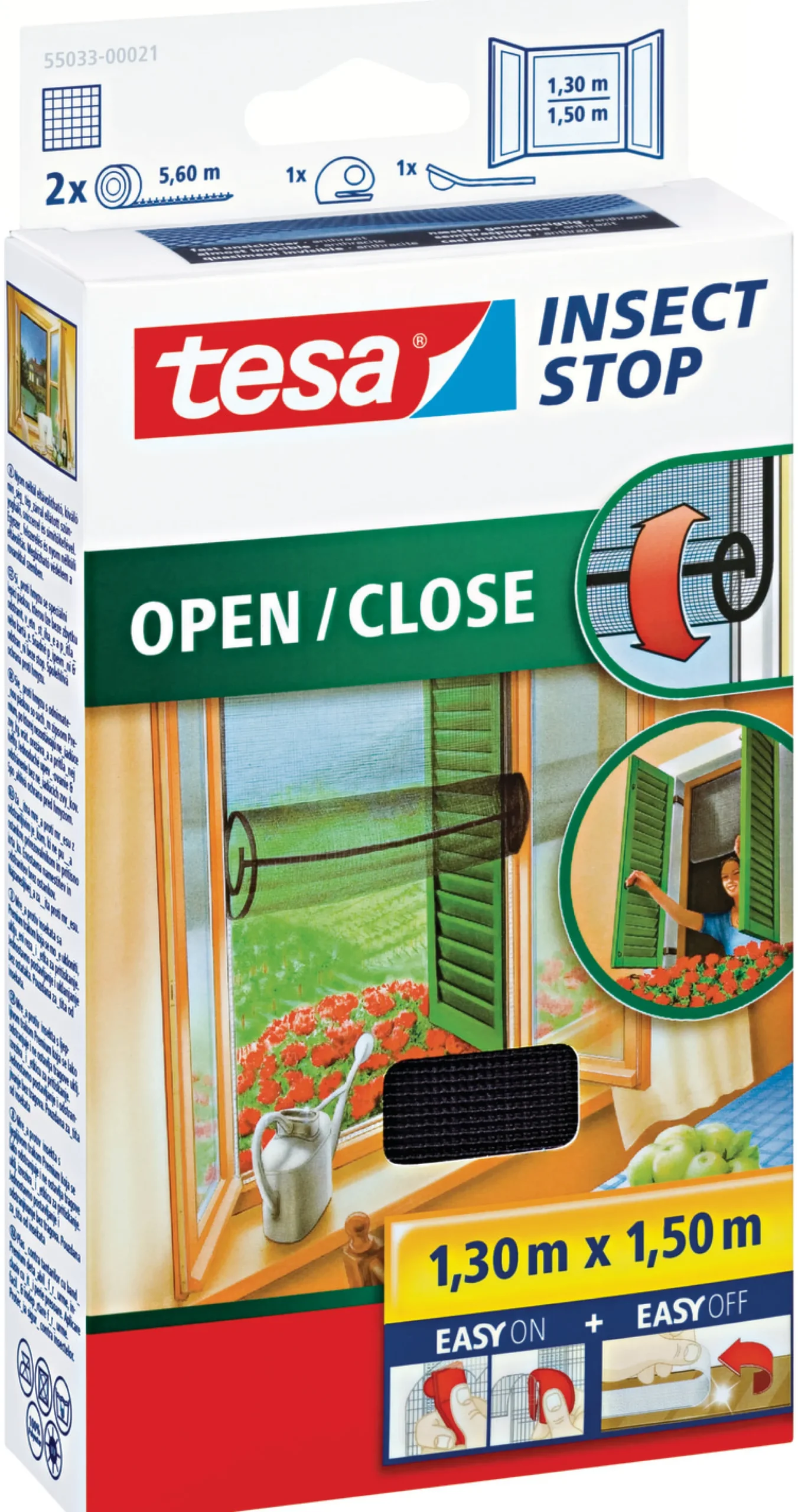 Insektnet til vinduer, 1,50 m x 1,30 m, åben/luk, antracit - Tesa