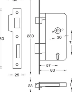 IPA danzigerlås 22501, 57 x 72 x 83 mm, venstre, stål, brun