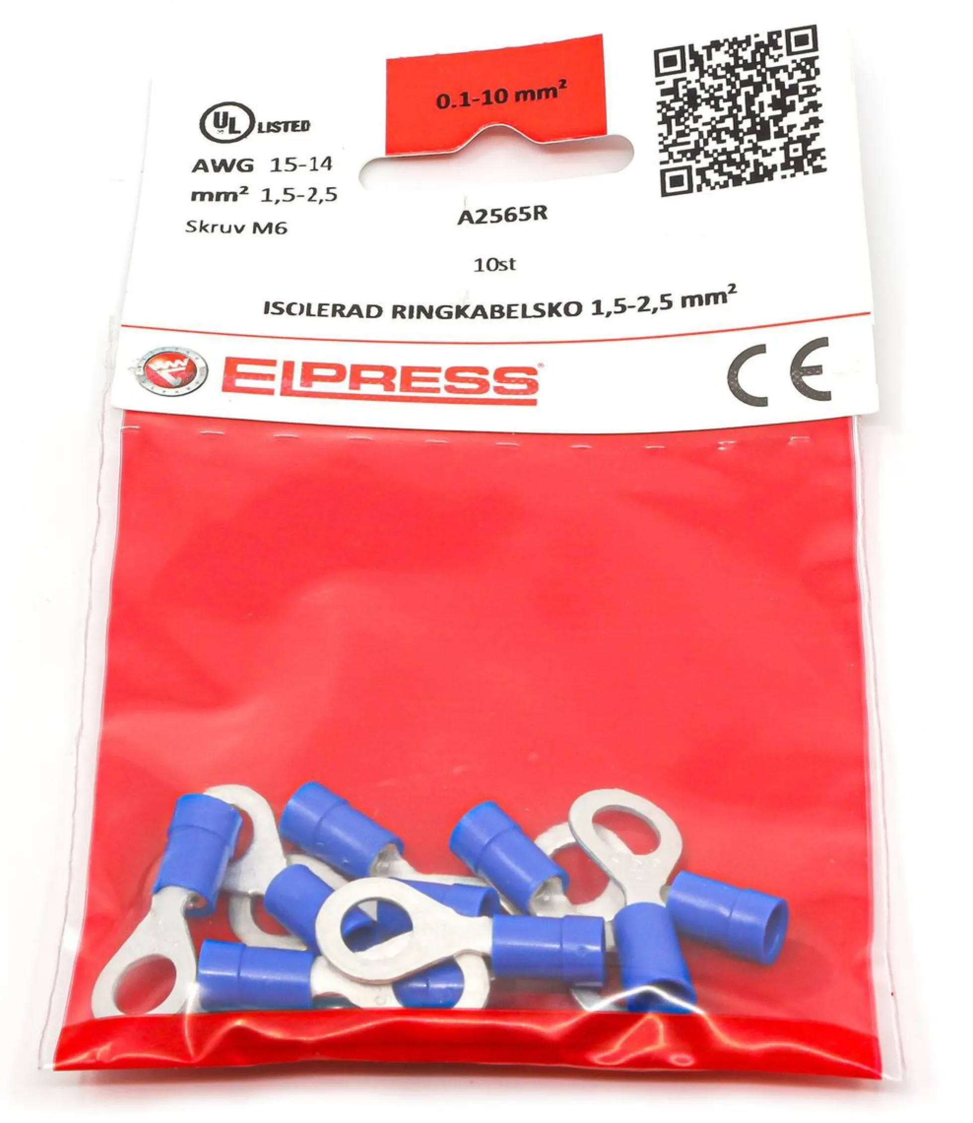 Isoleret ringkabelsko A2565R, 1,5-2,5mm², M6, blå - I poser á 10 stk.