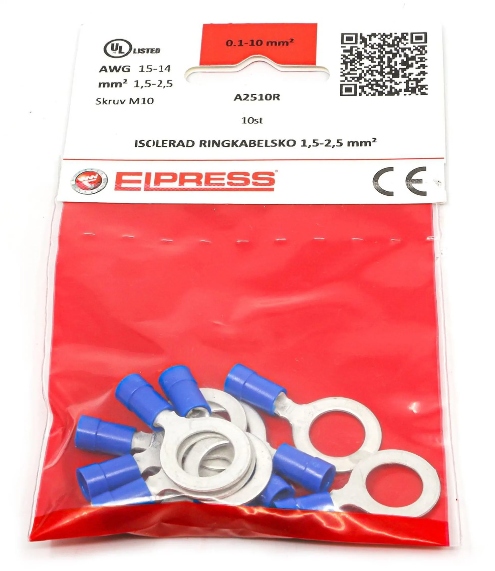 Isoleret ringkabelsko A2510R, 1,5-2,5mm², M10, blå - i poser á 10 stk.