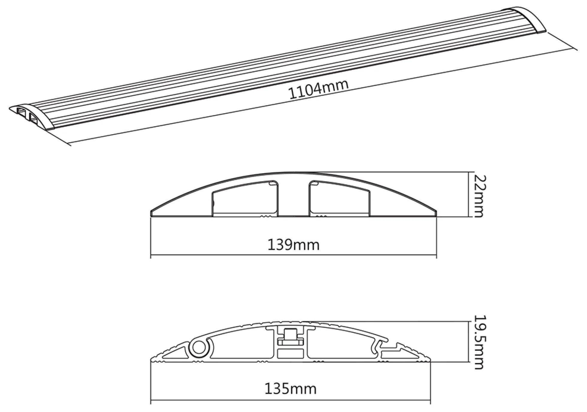 kabelskjuler til gulv, aluminium, 1.104 meter x 0.139 meter, sølv - DELTACO OFFICE