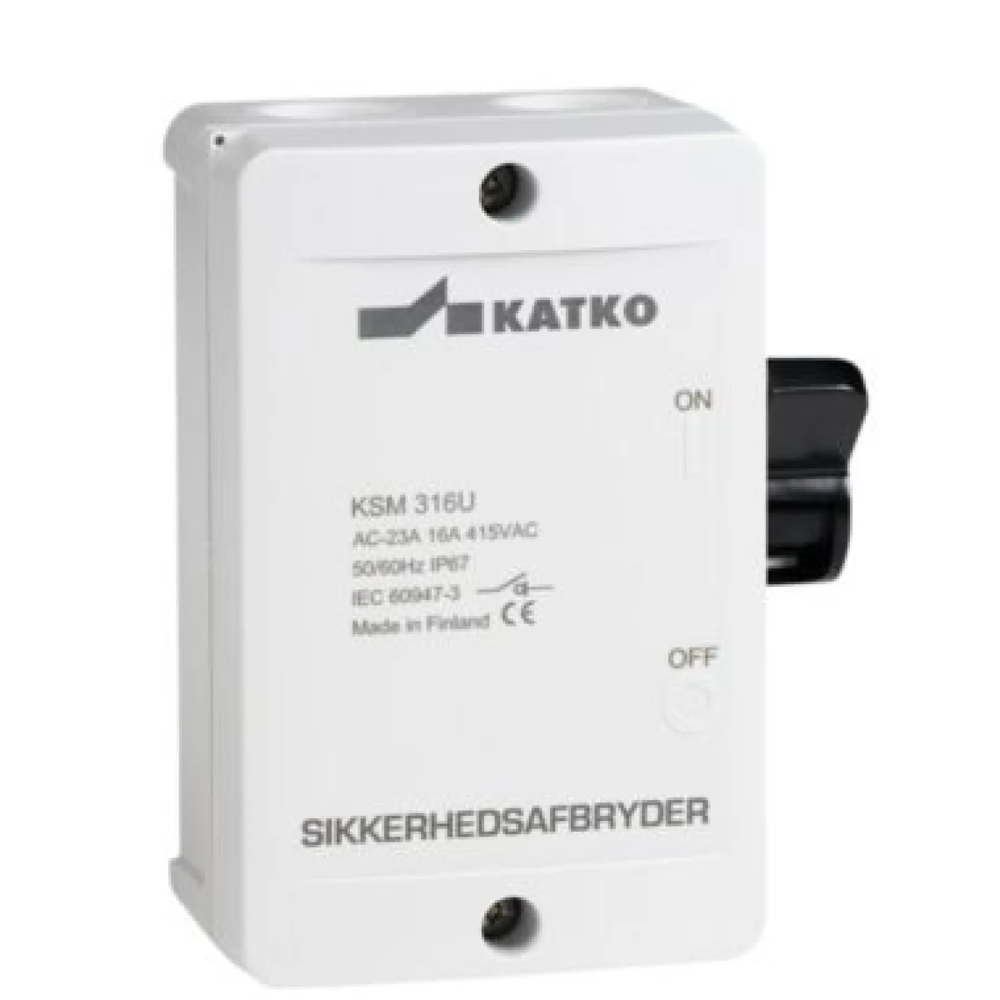 Katko, sikkerhedsafbryder, 25A, 3P, grå/sort, KSM325M1-2xM20P, m/forskruning