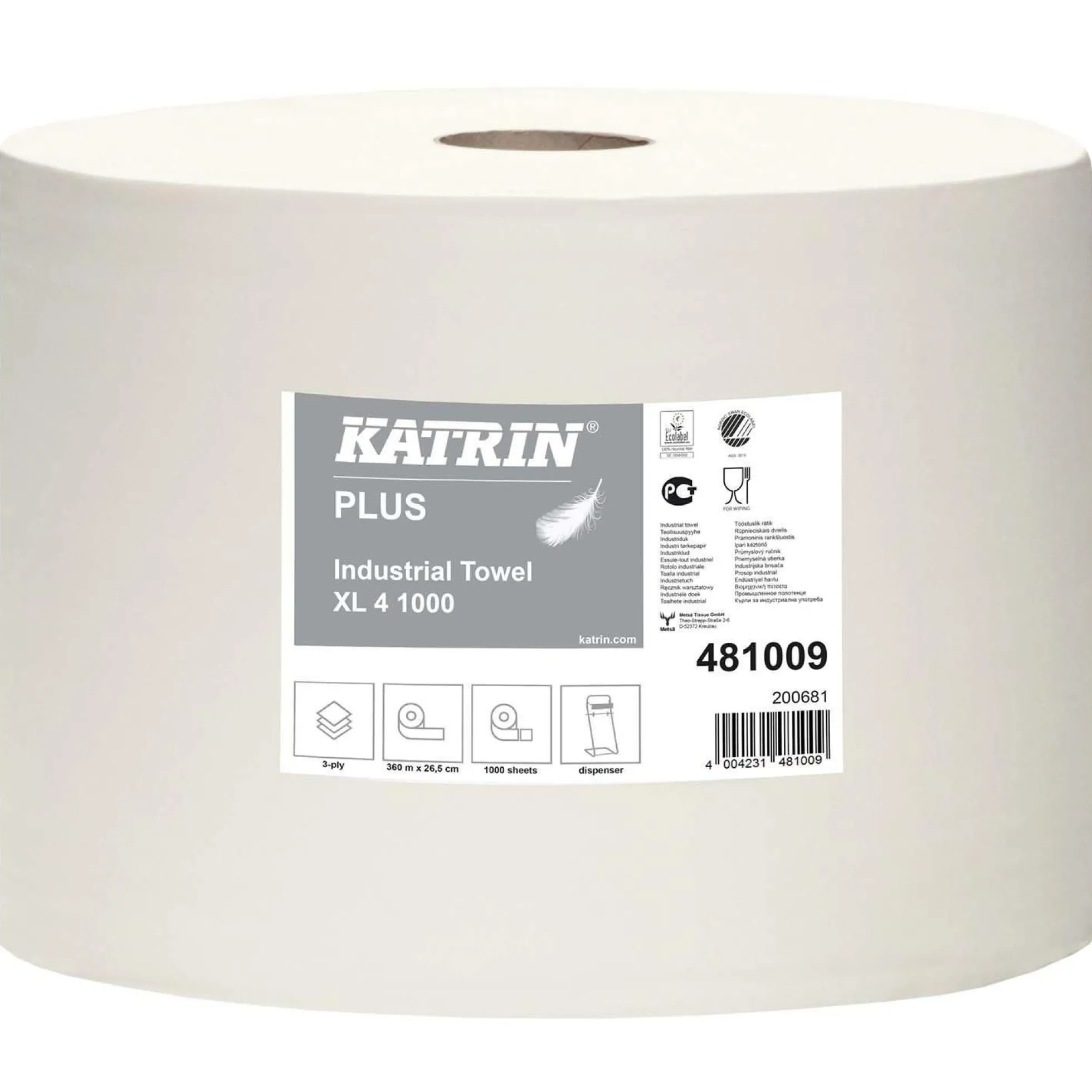Katrin Plus XL 4 1000, aftørringsrulle, 4-lags, Ø36 cm x 360 meter