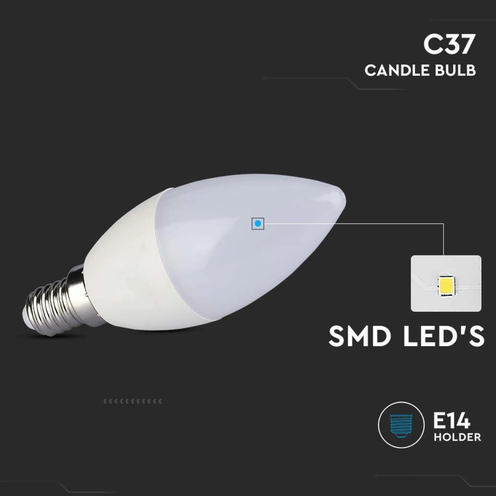Kertepære E14 LED, 2,9W, 6500K, 250lm, RA80 - V-TAC