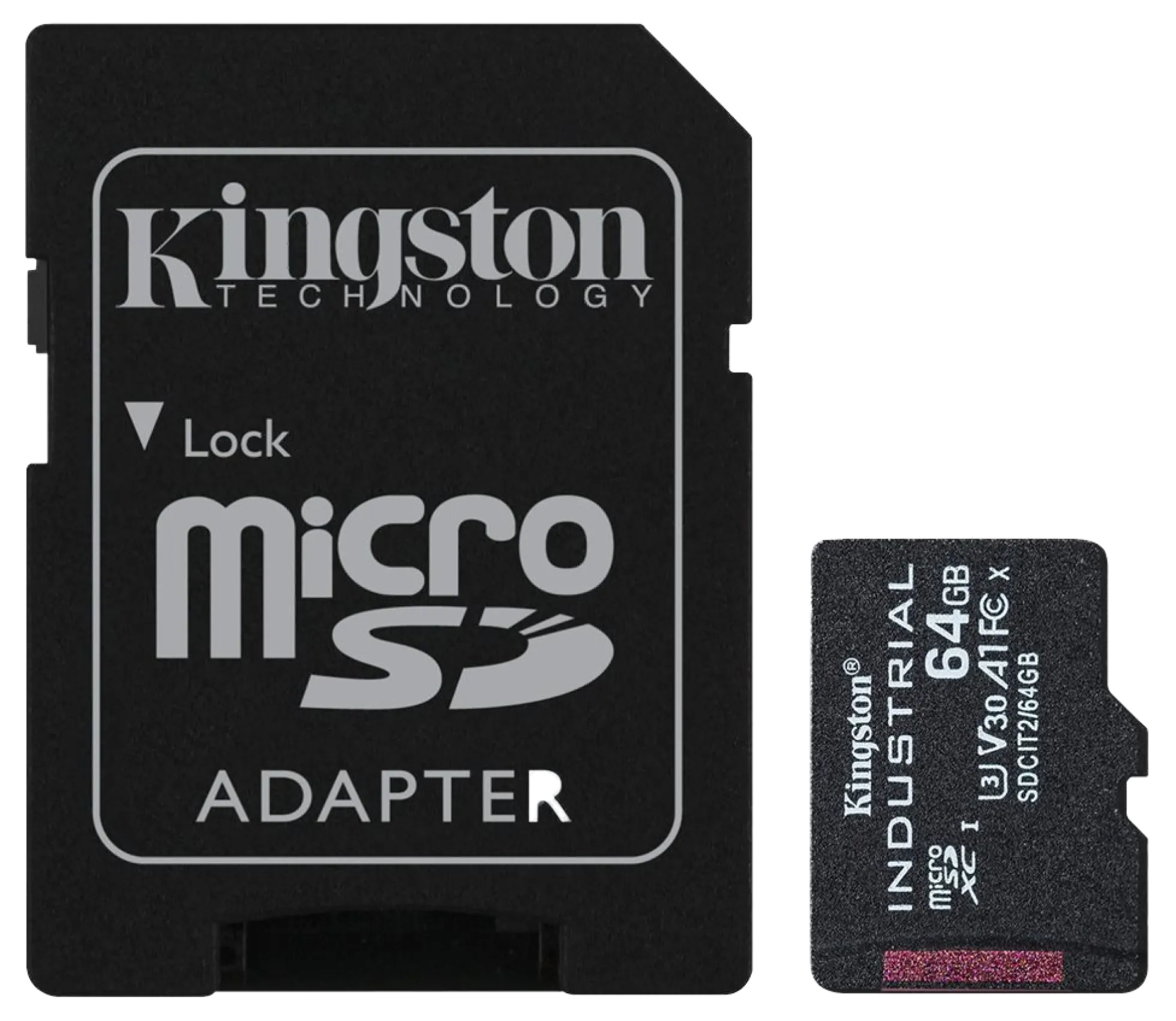 Kingston, 64GB microSDXC Industrial C10 A1 pSLC kort, med SD adapter