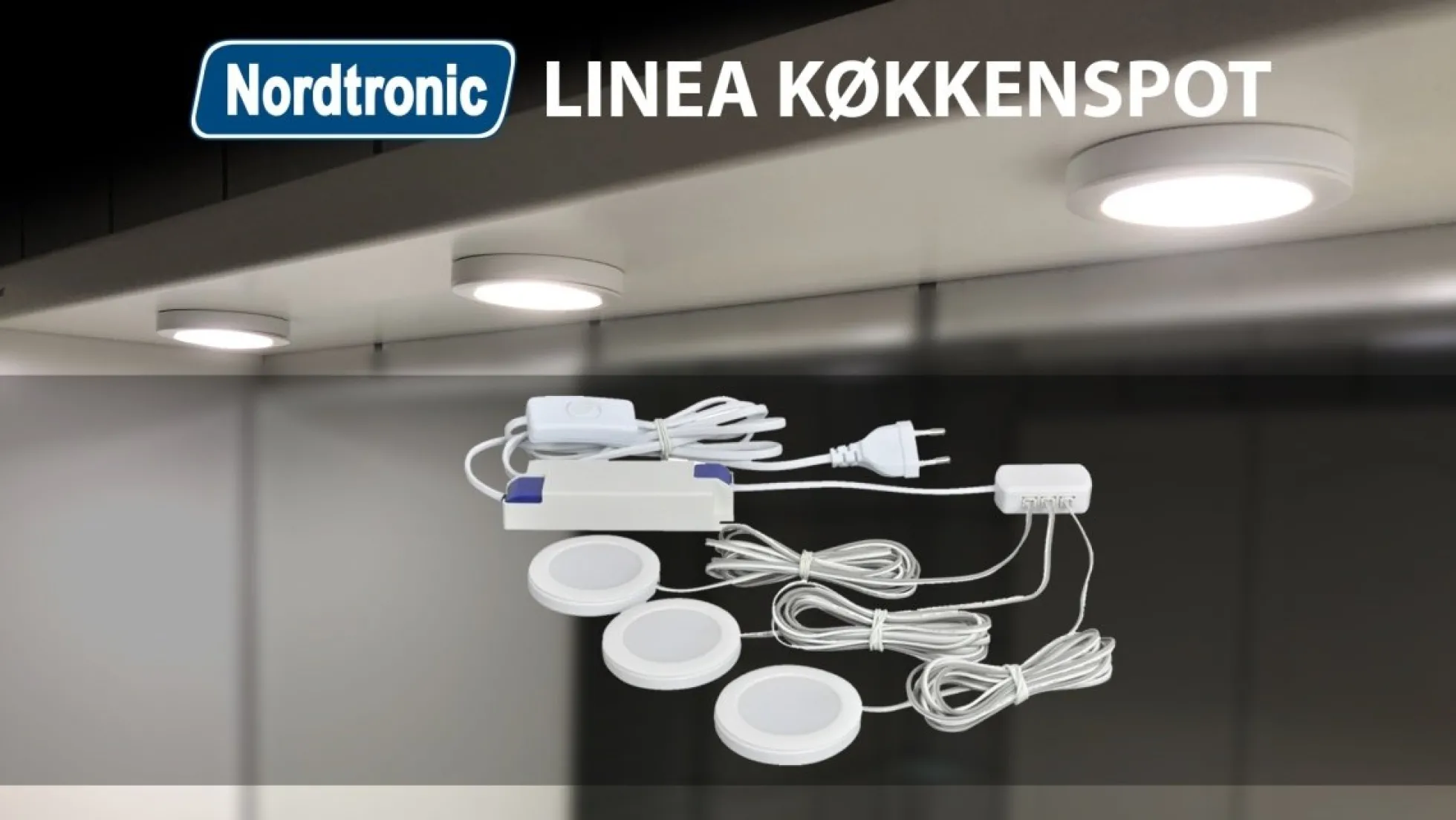 Køkkenspot Linea LED, komplet 3-pak klar til gør-det-selv installation - Nordtronic