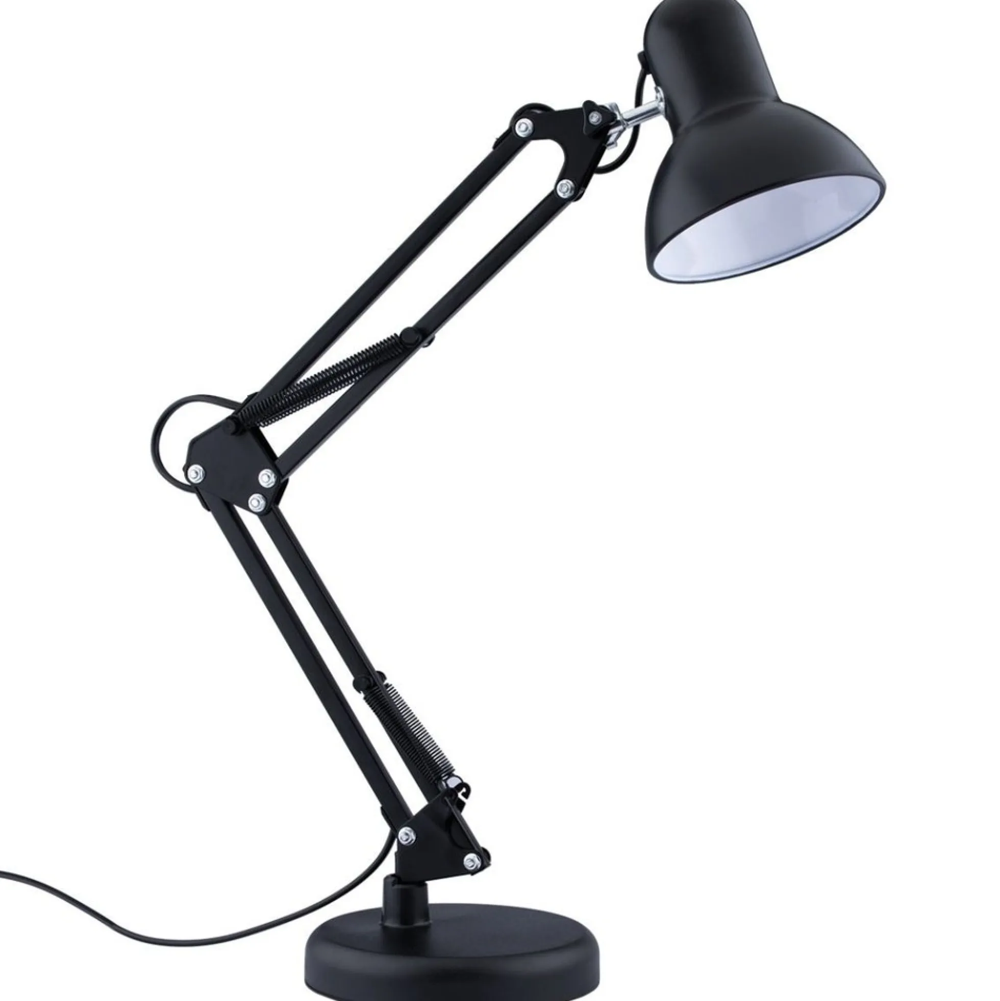 klassisk sort arkitektlampe, inkl. fod og bordklemme, E27 fatning, uden lyskilde