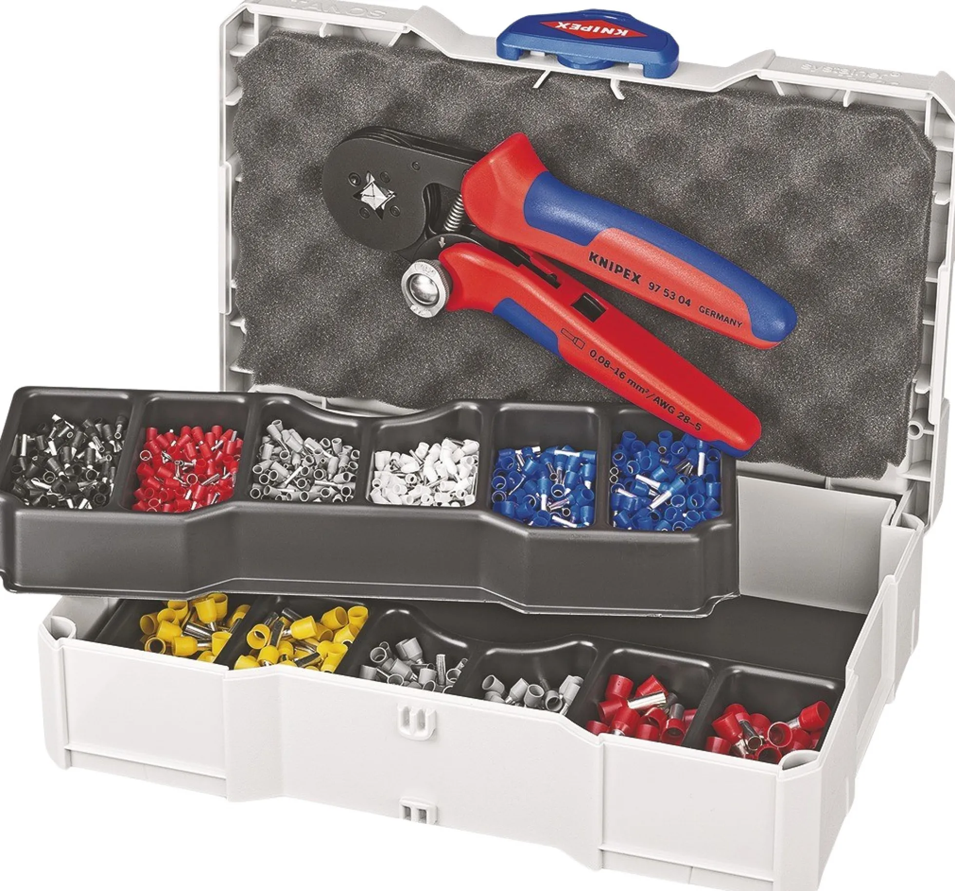 Knipex crimptang 9753 04, sæt med kabeltyller og TANOS MINI-systainer