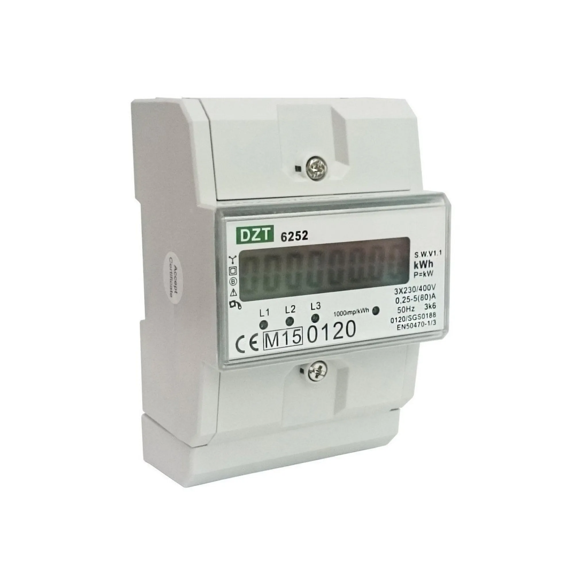 kWh måler LCD 3F kl.1 80A MID