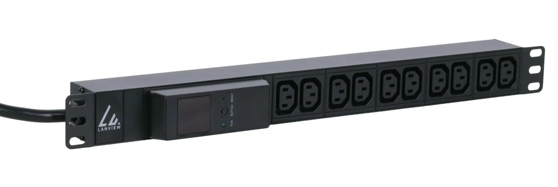 Lanview 19" 1U PDU 16A 10x C13 med amperemåler 3 m kabel