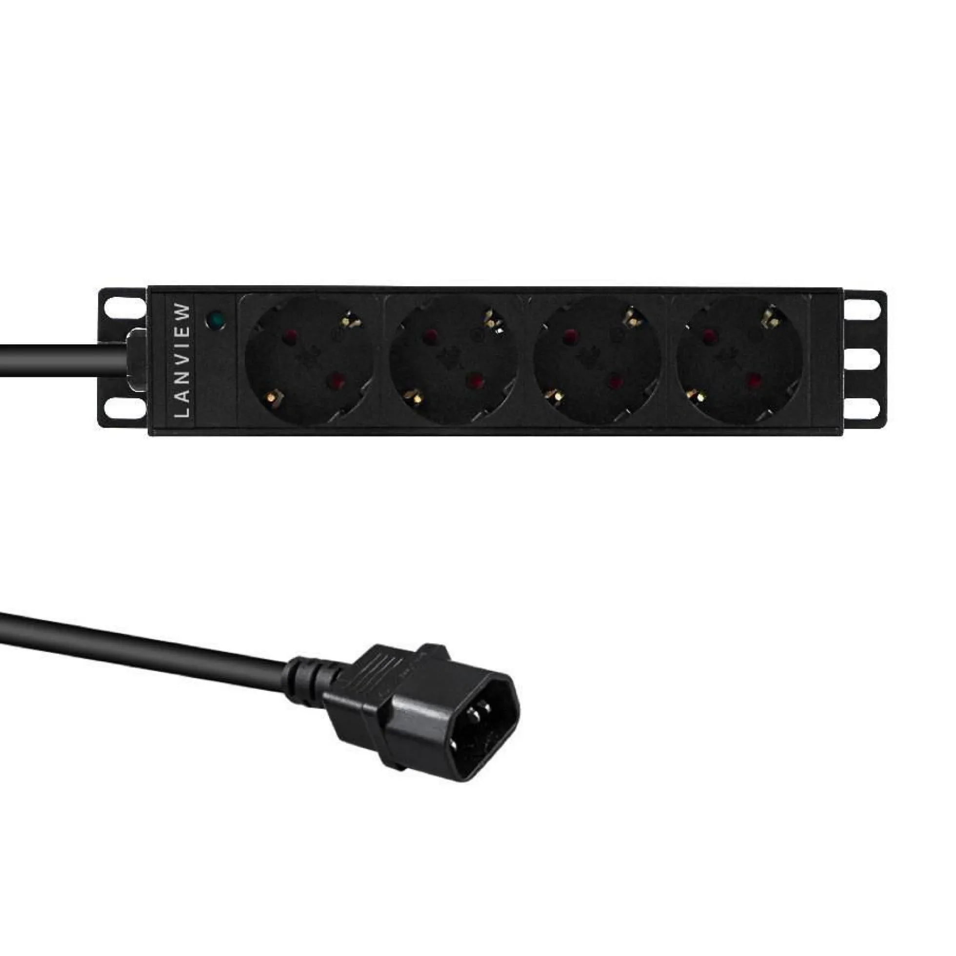 Lanview 10" 1U PDU 16A 4x Schuko C14-stik