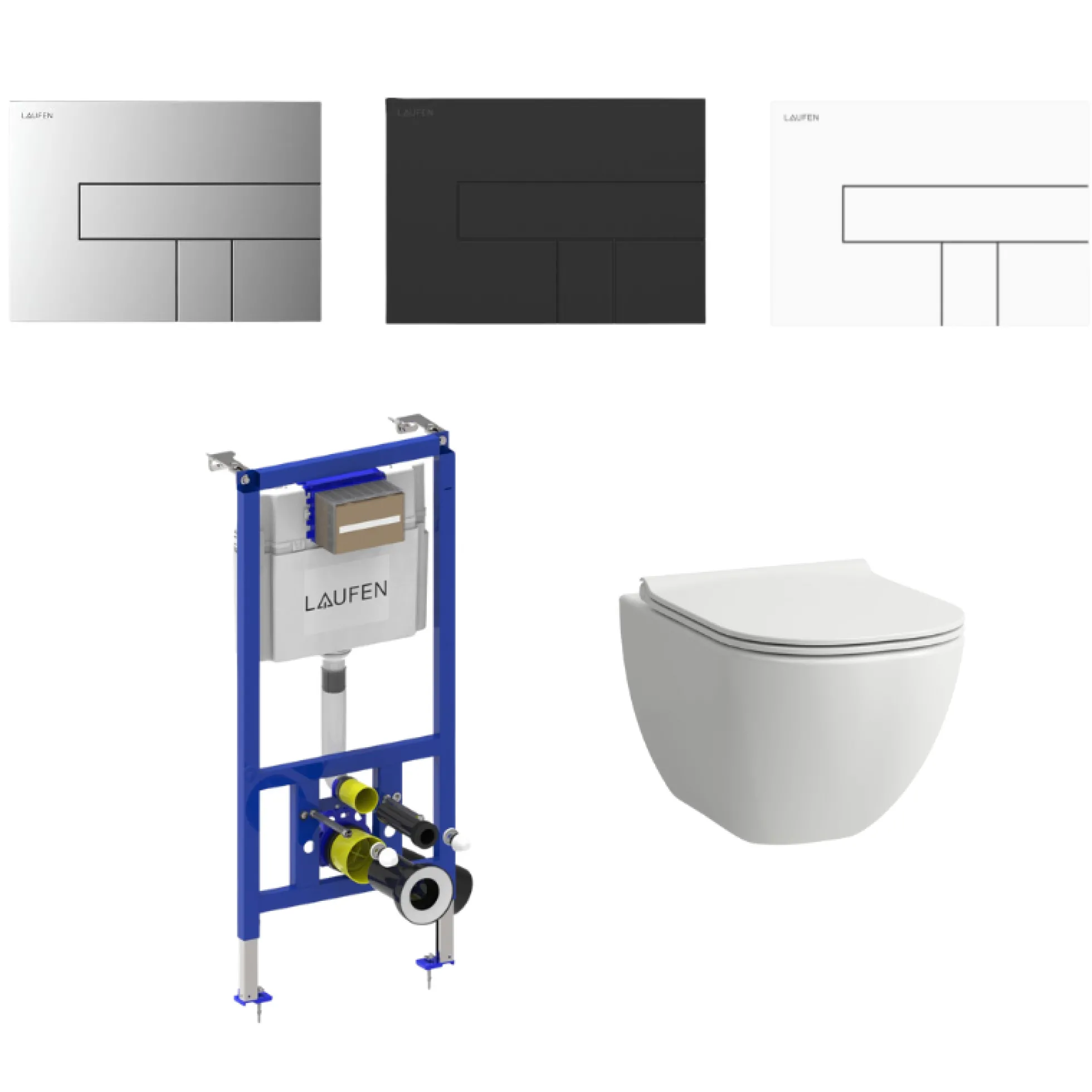 Laufen Basal toiletpakke, komplet inkl. cisterne, toiletskål, soft close toiletsæde og trykknap
