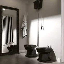 Lavabo Retro HIGH toilet, S-lås, krom rør, blank sort